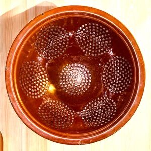 Vintage Brown Graniteware Kitchen Colander Strainer